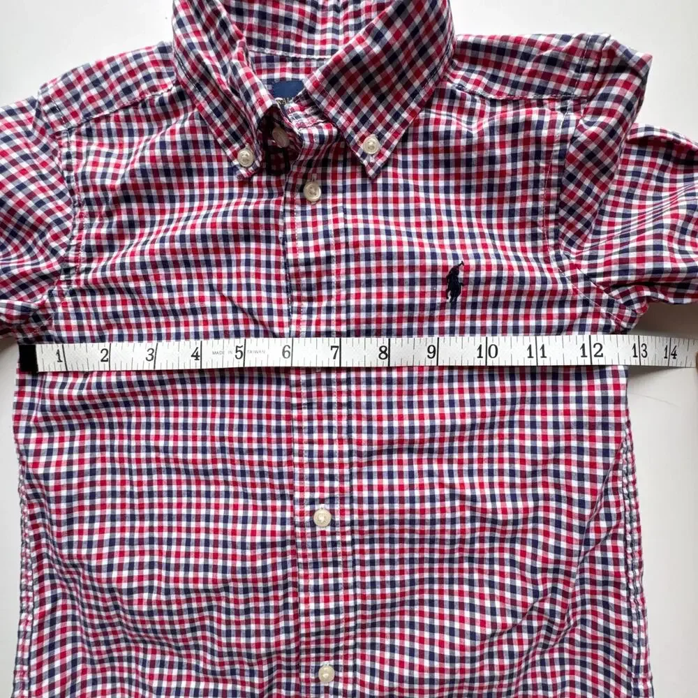 Ralph Lauren 3/3T Button-Down Shirt Red Blue Gingham Plaid Long Sleeve Cotton